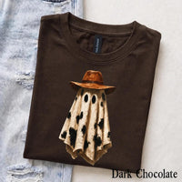 Western Ghost T-Shirt Cow Print Cowboy Ghost Spooky Season Women Country Retro