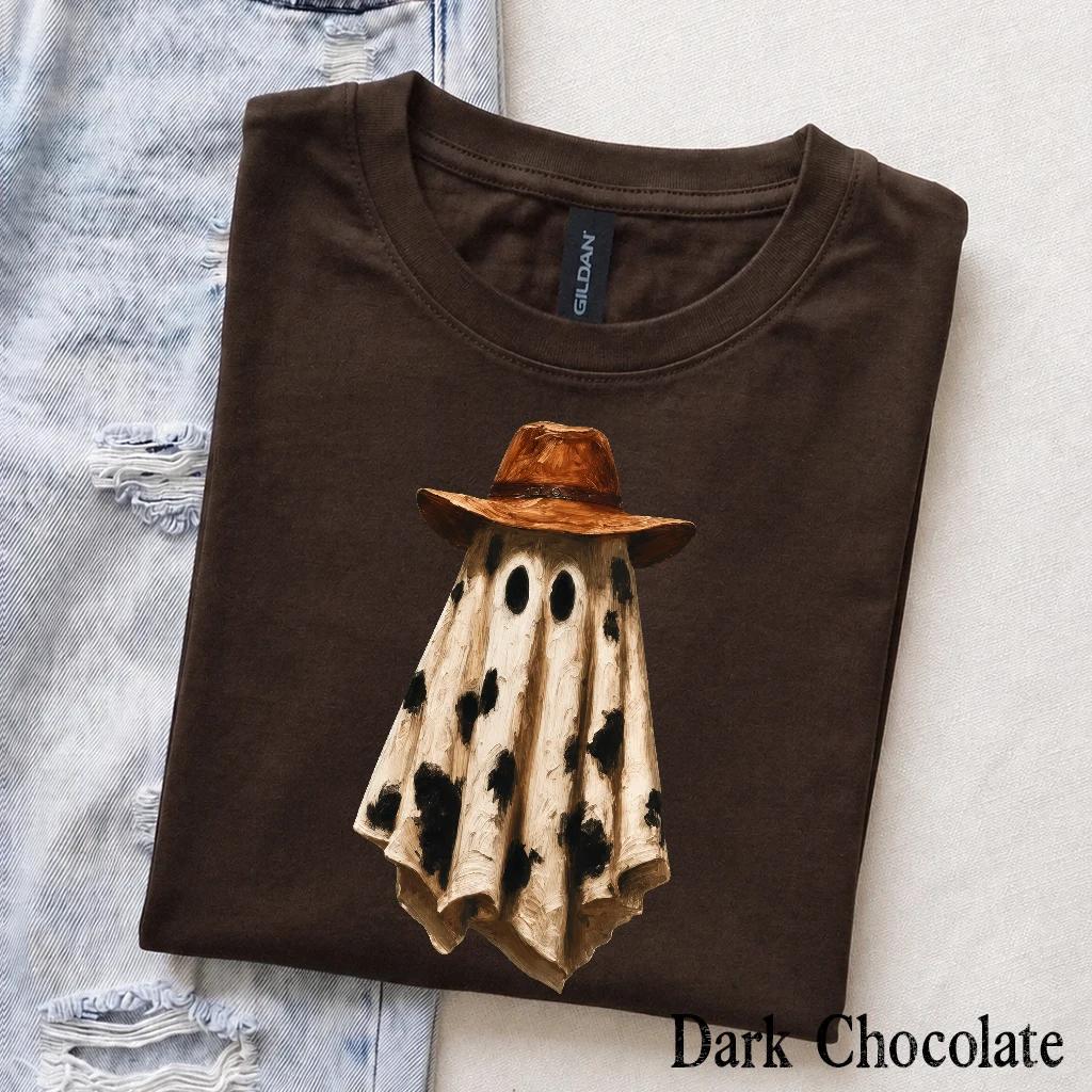 Western Ghost T-Shirt Cow Print Cowboy Ghost Spooky Season Women Country Retro