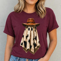 Western Ghost T-Shirt Cow Print Cowboy Ghost Spooky Season Women Country Retro
