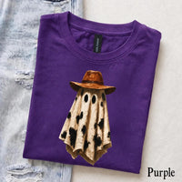Western Ghost T-Shirt Cow Print Cowboy Ghost Spooky Season Women Country Retro