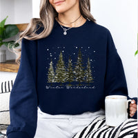Winter Wonderland Sweatshirt, Winter Wonderland Pine Trees, Winter Holiday Women Minimalist Woodland Design