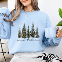 Winter Wonderland Sweatshirt, Winter Wonderland Pine Trees, Winter Holiday Women Minimalist Woodland Design