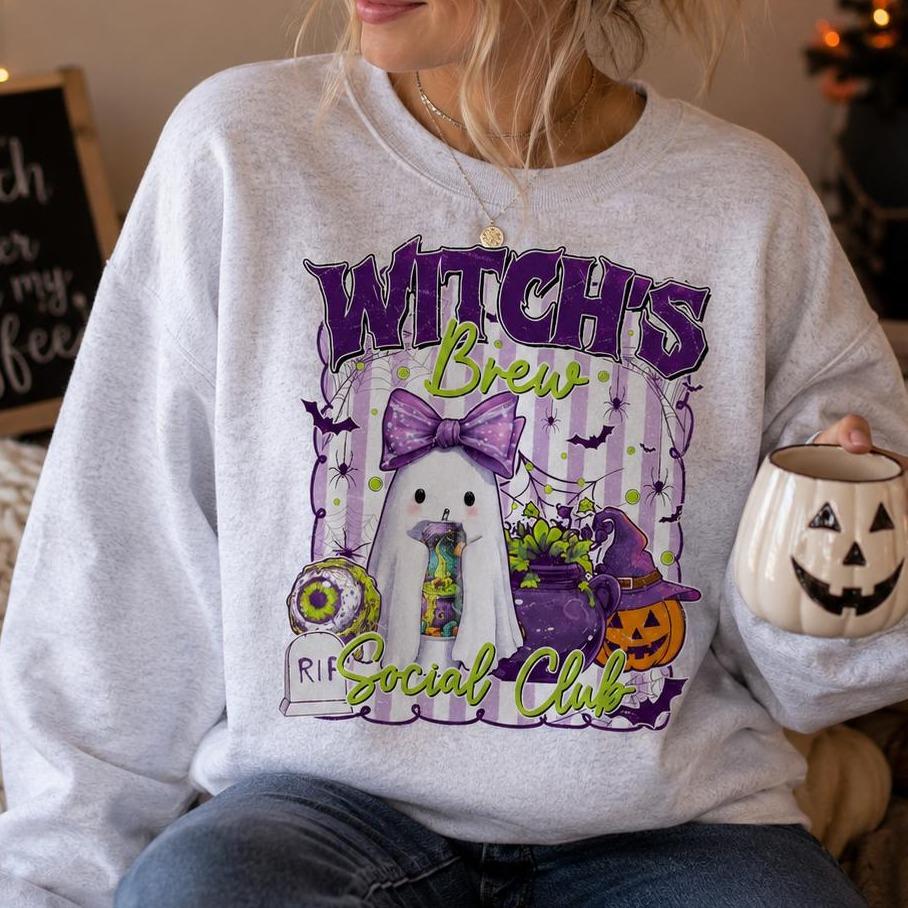 Witchs Brew Sweatshirt and T-Shirt Witch's Brew Social Club Halloween Party Women Cute Spooky Retro