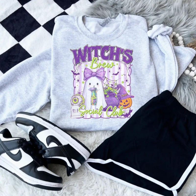 Witchs Brew Sweatshirt and T-Shirt Witch's Brew Social Club Halloween Party Women Cute Spooky Retro
