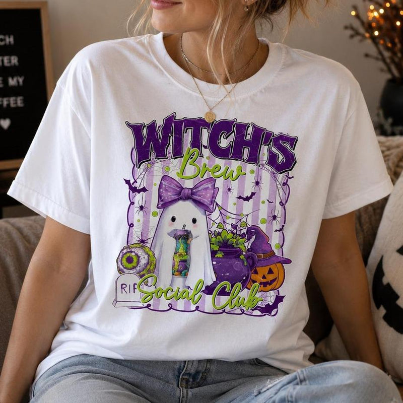 Witchs Brew Sweatshirt and T-Shirt Witch's Brew Social Club Halloween Party Women Cute Spooky Retro