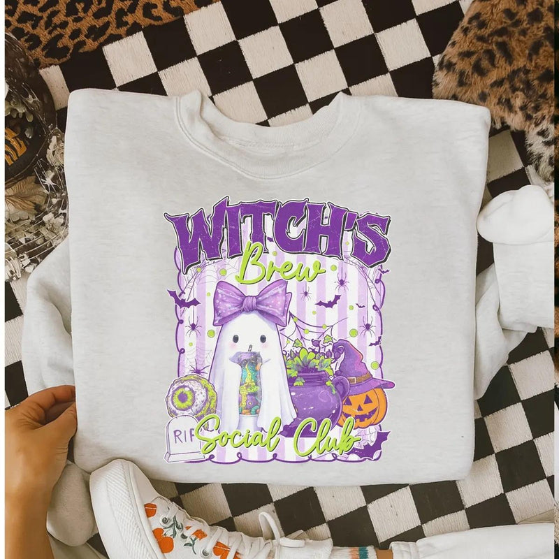 Witchs Brew Sweatshirt and T-Shirt Witch's Brew Social Club Halloween Party Women Cute Spooky Retro