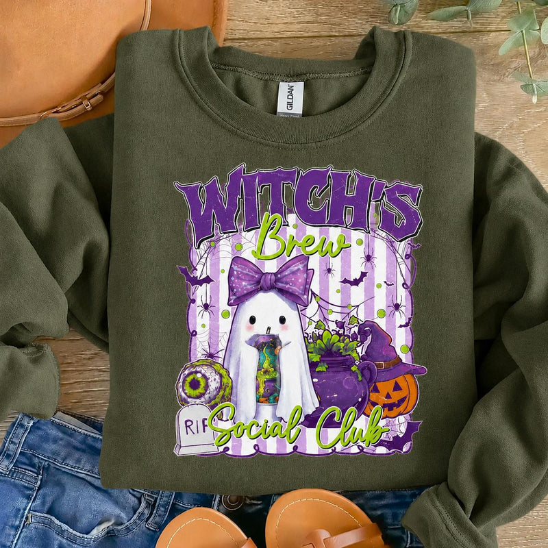 Witchs Brew Sweatshirt and T-Shirt Witch's Brew Social Club Halloween Party Women Cute Spooky Retro