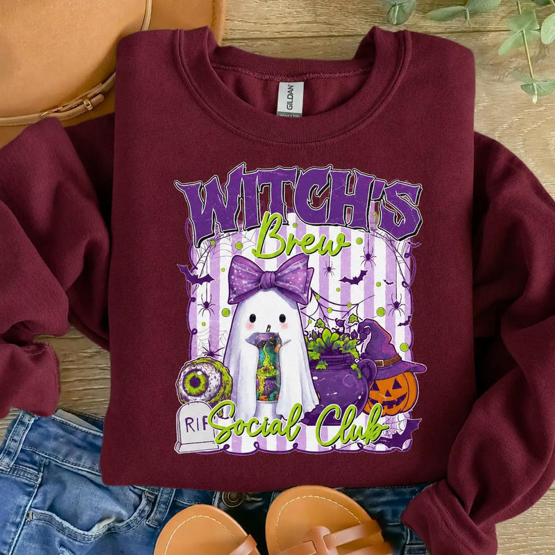 Witchs Brew Sweatshirt and T-Shirt Witch's Brew Social Club Halloween Party Women Cute Spooky Retro