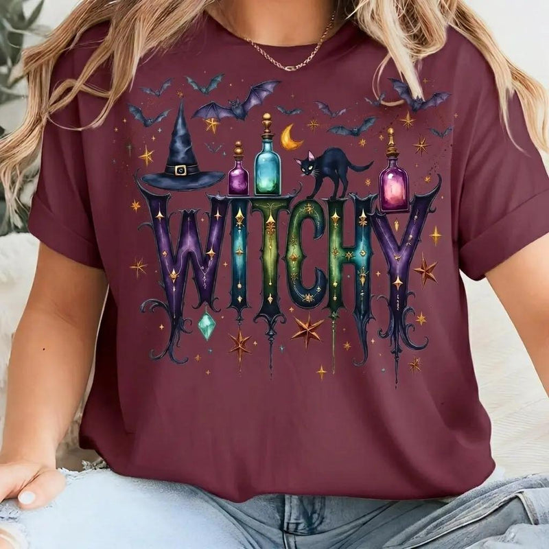 Witchy Halloween T-Shirt Witchy Graphic Spooky Season Women Gothic Mystical Aesthetic