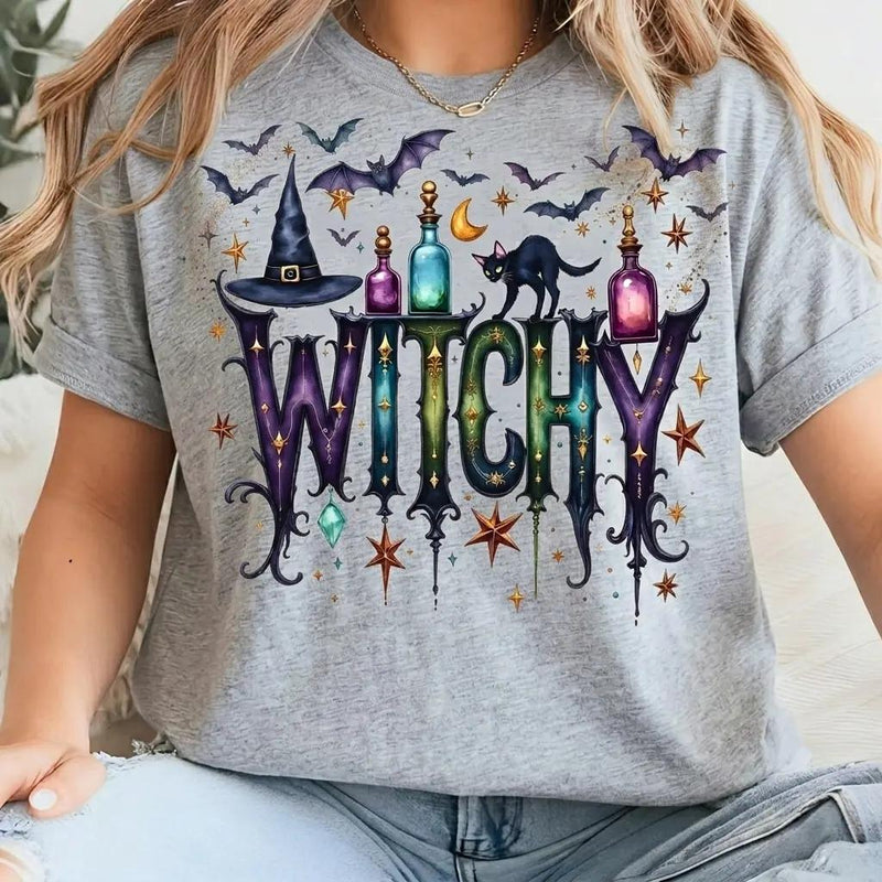 Witchy Halloween T-Shirt Witchy Graphic Spooky Season Women Gothic Mystical Aesthetic