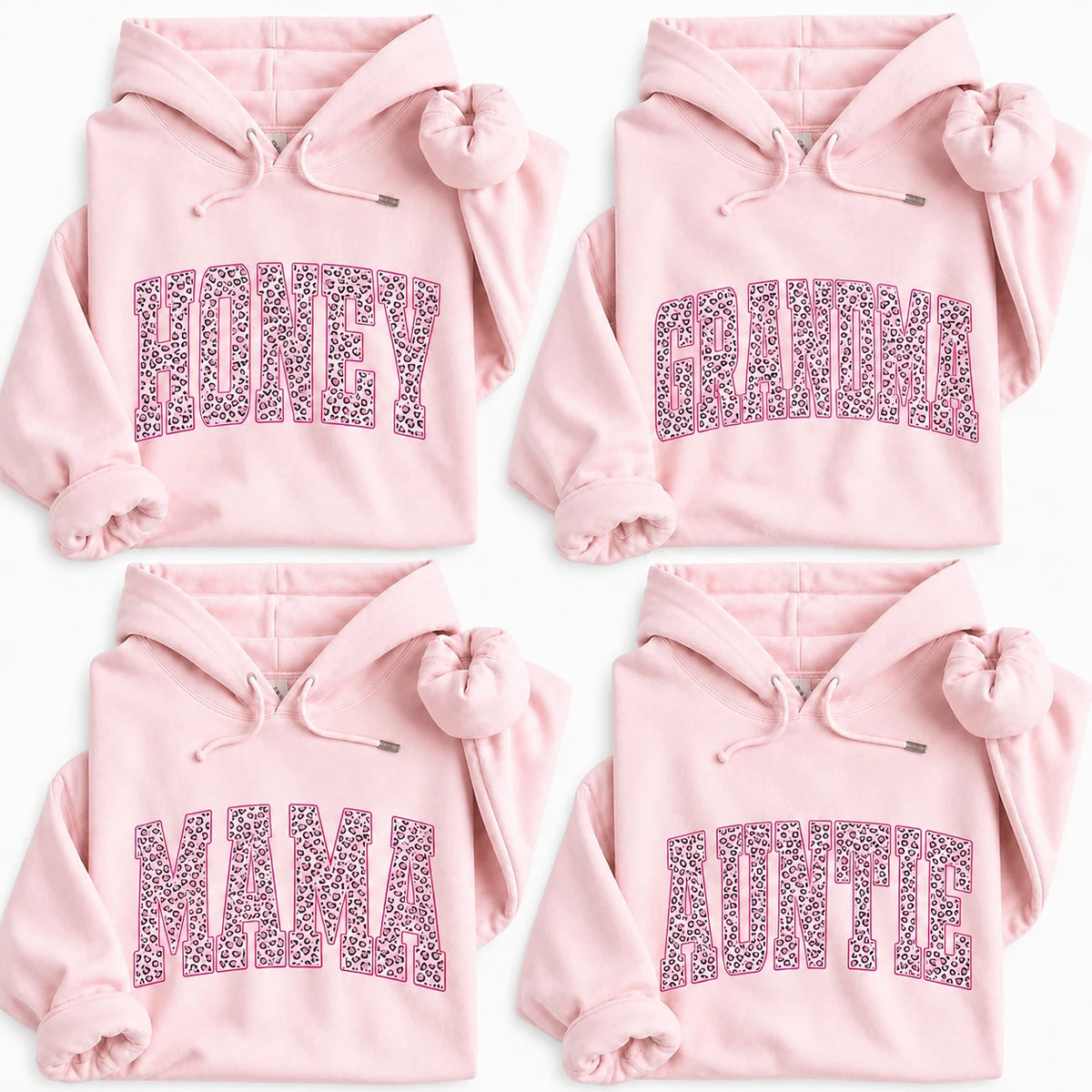 Women's Casual Personalized Leopard Animal Print Hoodie - Custom Family Nickname Option (Mama, Auntie, Mimi, Gigi, Mom Text), Birthday Style Gift for Grandmas
