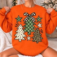 Women's Christmas Tree Patterned Trio Sweatshirt Rustic Holiday Women Vintage Farmhouse Design
