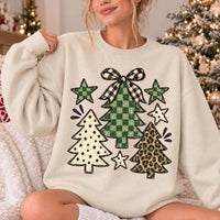 Women's Christmas Tree Patterned Trio Sweatshirt Rustic Holiday Women Vintage Farmhouse Design