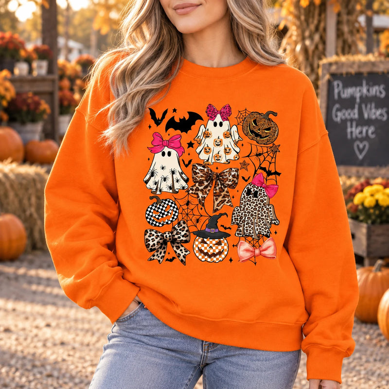 Women's Coquette Halloween Graphic Top Cute Ghost Leopard Bow Spooky Season Apparel