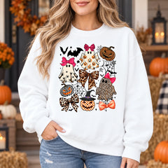 Women's Coquette Halloween Graphic Top Cute Ghost Leopard Bow Spooky Season Apparel