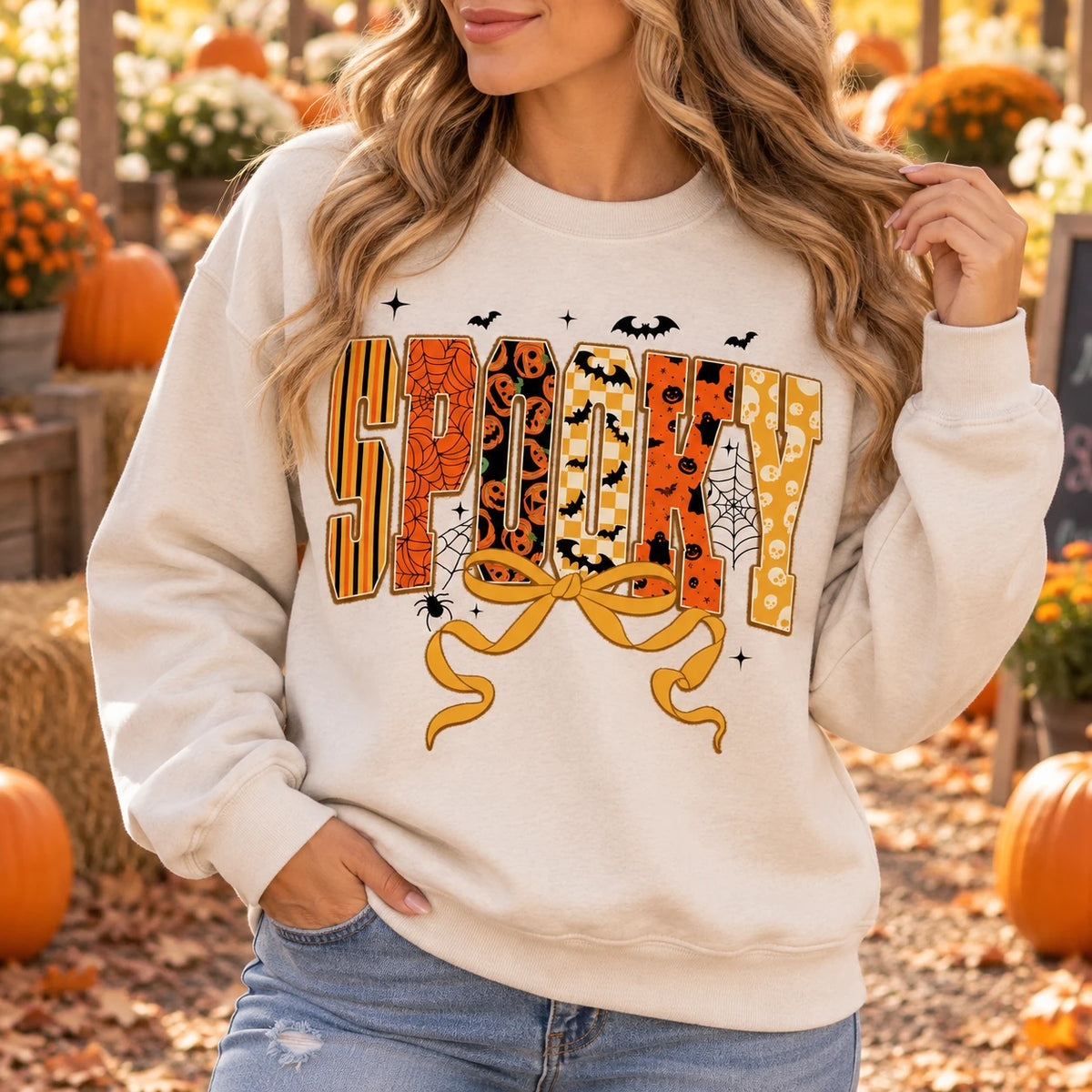 Women's Coquette Halloween Sweatshirt Cute Spooky Ghost Pumpkin Graphic Crewneck Fall Pullover