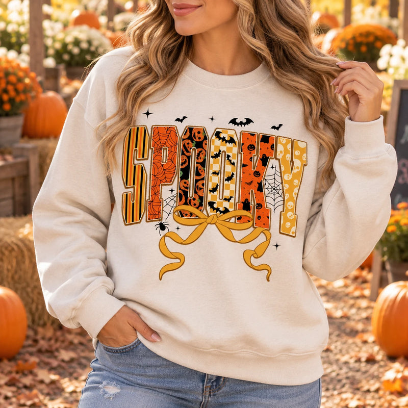 Women's Coquette Halloween Sweatshirt Cute Spooky Ghost Pumpkin Graphic Crewneck Fall Pullover
