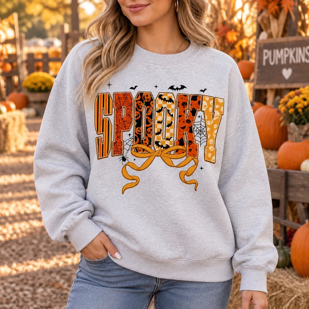 Women's Coquette Halloween Sweatshirt Cute Spooky Ghost Pumpkin Graphic Crewneck Fall Pullover