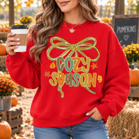 Women's Cozy Season Coquette Bow Graphic Sweatshirt, Cute Autumn Pullover Top for Fall Outings