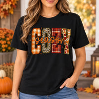 Women's Cozy Season Fall Graphic T-Shirt Thanksgiving Leopard Plaid Leaf Autumn