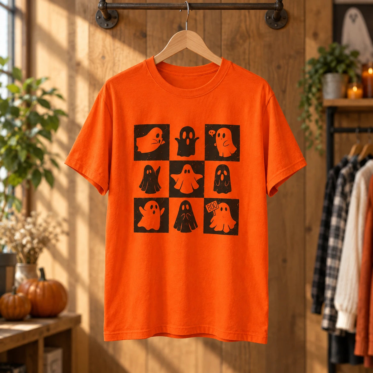 Women's Cute Ghost Halloween Graphic T-Shirt Retro Spooky Season Fall Aesthetic Top