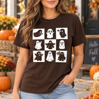 Women's Cute Ghost Halloween Graphic T-Shirt Retro Spooky Season Fall Aesthetic Top