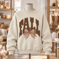 Women’s Fall Outfit Graphic Sweatshirt with Polka Dot Lettering and Gingham Bow for Thanksgiving