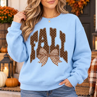 Women’s Fall Outfit Graphic Sweatshirt with Polka Dot Lettering and Gingham Bow for Thanksgiving