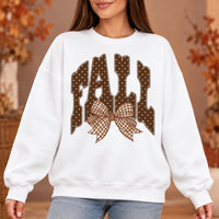Women’s Fall Outfit Graphic Sweatshirt with Polka Dot Lettering and Gingham Bow for Thanksgiving