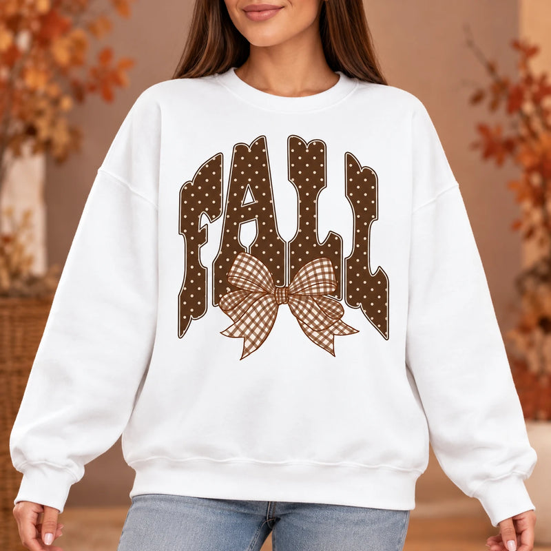 Women’s Fall Outfit Graphic Sweatshirt with Polka Dot Lettering and Gingham Bow for Thanksgiving