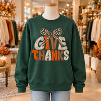 Women's Give Thanks Leopard Bow Thanksgiving Sweatshirt