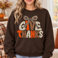 Women's Give Thanks Leopard Bow Thanksgiving Sweatshirt