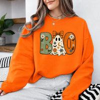Women's Halloween Ghost Sweatshirt - Coquette Look, Vintage Floral Accents, Ghost Theme, Large Print