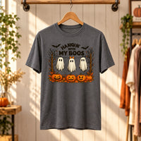Women's Hangin With My Boos Halloween T-Shirt Cute Ghost & Pumpkin Graphic Tee Spooky Season Casual Top