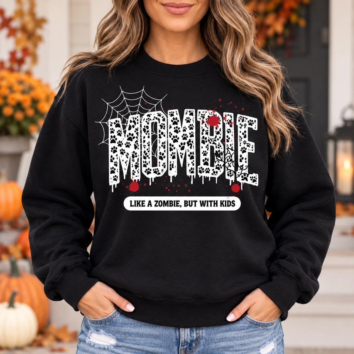 Women's Mombie Graphic Sweatshirt Funny Mom Zombie Pullover Halloween Crewneck Top