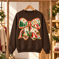 Women's Nativity Christmas Bow Sweatshirt with Jesus Birth Scene and Hand-Painted Holiday Style