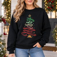 Women's Retro Ribbon Christmas Tree Sweatshirt, Colorful Minimal Holiday Graphic