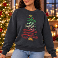 Women's Retro Ribbon Christmas Tree Sweatshirt, Colorful Minimal Holiday Graphic