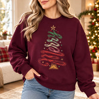 Women's Retro Ribbon Christmas Tree Sweatshirt, Colorful Minimal Holiday Graphic