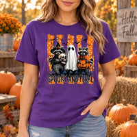 Women's Spooky Feral Raccoon Graphic T-Shirt Vintage Halloween Fall Animal Lover Tee