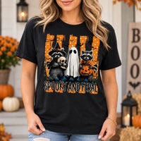 Women's Spooky Feral Raccoon Graphic T-Shirt Vintage Halloween Fall Animal Lover Tee