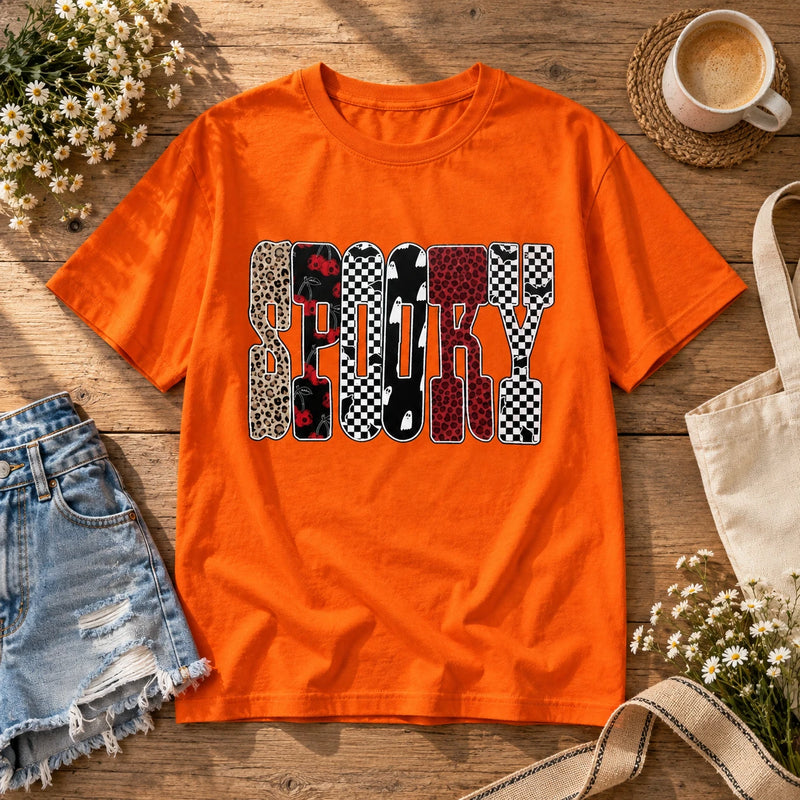Women's Spooky Halloween Graphic T-Shirt Cute Retro Mixed Print Fall Tee