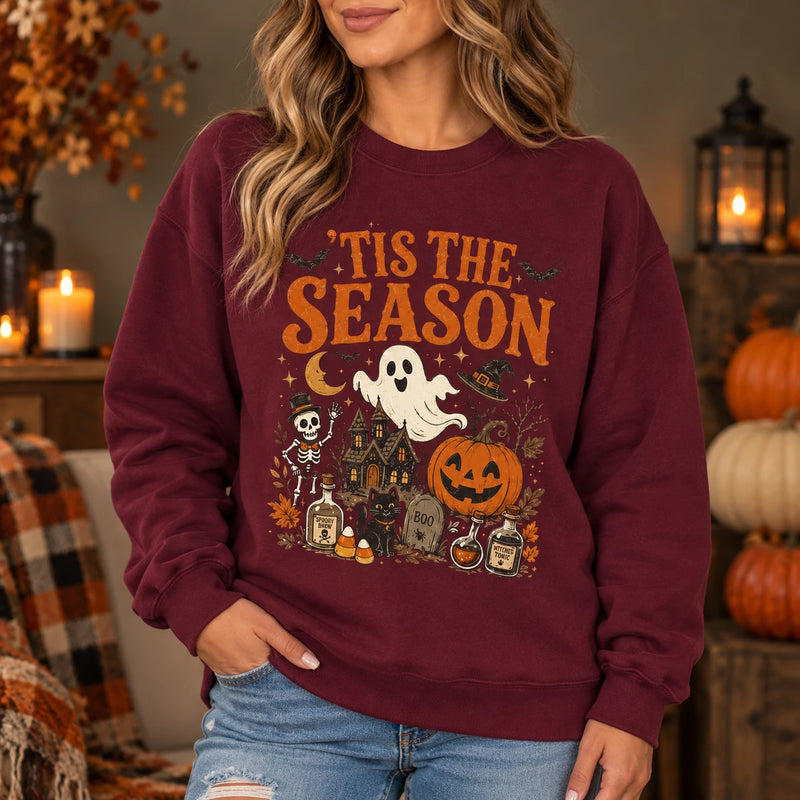 Women's Spooky Season Graphic Sweatshirt Vintage Witchy Halloween Cotton - Regular Fit Casual Streetwear
