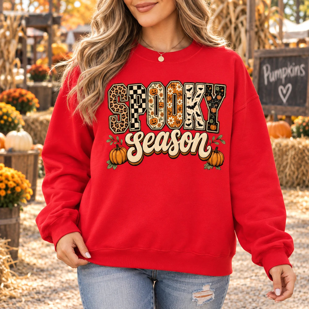 Women's Spooky Season Halloween Graphic Sweatshirt & Tee, Retro Leopard Checker Pumpkin Fall Top