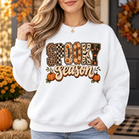 Women's Spooky Season Halloween Graphic Sweatshirt & Tee, Retro Leopard Checker Pumpkin Fall Top