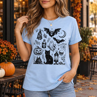 Women's Spooky Tattoo Flash Graphic T-Shirt Vintage Gothic Halloween Fall Top