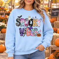 Women's Spooky Vibes Graphic Sweatshirt Cute Pastel Ghost Halloween Long Sleeve Top