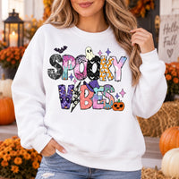 Women's Spooky Vibes Graphic Sweatshirt Cute Pastel Ghost Halloween Long Sleeve Top