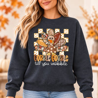 Women's Thanksgiving Sweatshirt, Gobble Gobble Till You Wobble Turkey, Funny Retro Floral Design, Cute Fall Holiday Outfit