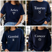 Zodiac Sign Gift Aries Taurus Gemini Cancer Sweatshirt Astrology Lover Unisex Minimalist